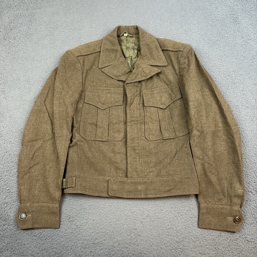 Vintage Franklin Clothes Inc Jacket Mens 34R Green Brown Wool Army Crop 40s